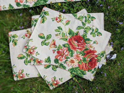 Tache Sweet Roses Vintage Ivory Woven Tapestry Placemat Set (17593PM)