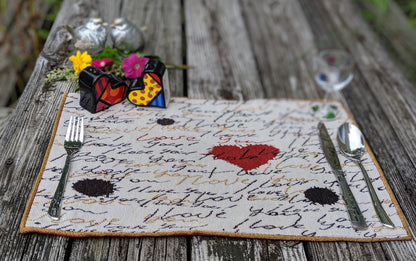 Tache Romantic Valentine’s Love Letter Beige Woven Tapestry Placemat Set (18111)