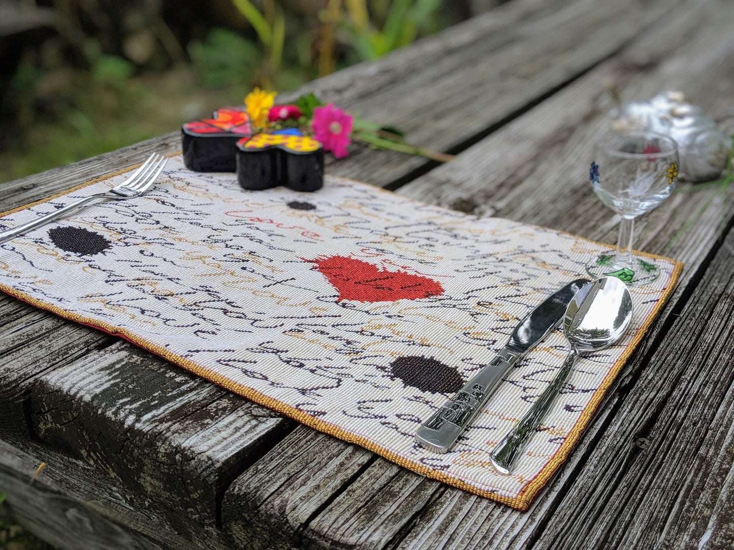 Tache Romantic Valentine’s Love Letter Beige Woven Tapestry Placemat Set (18111)