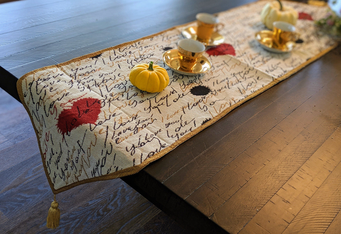 Tache Romantic I Love You Valentine’s Beige Woven Tapestry Table Runner (18111)
