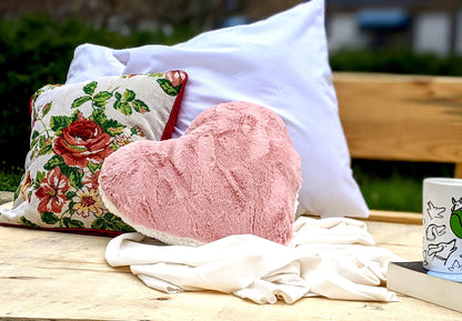 Tache Faux Fur Pink White Heart Shape Throw Pillow (#7)