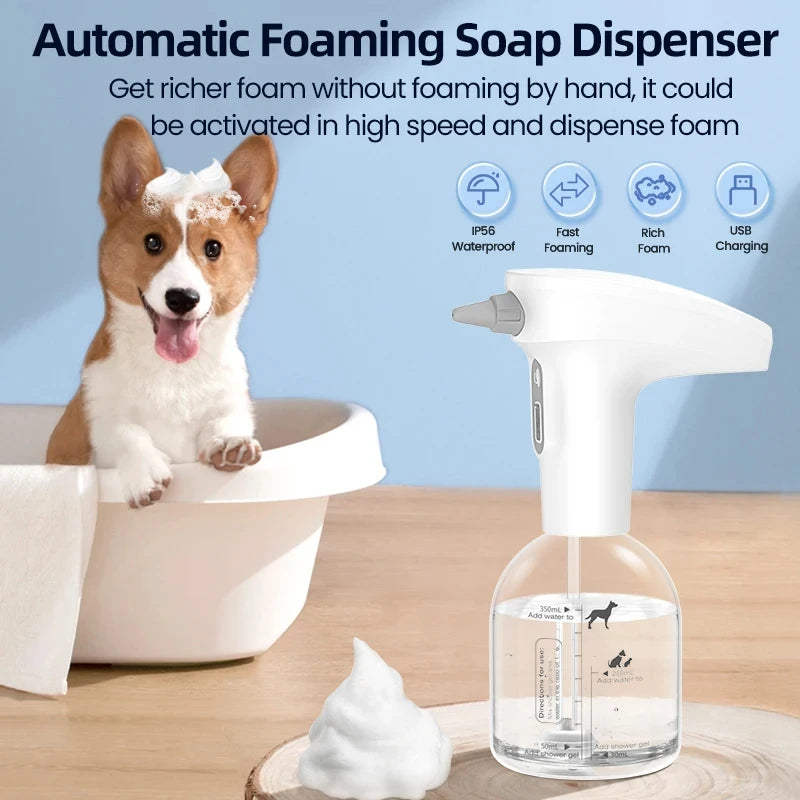 Automatic Pet Soap Dispenser, USB Rechargeable Smart Foaming Machine for Cats & Dogs, White - 500ml