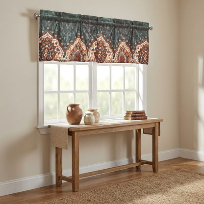 Tache Rustic Paisley Mandala Palace Floral Watercolor Orange Dark Teal Window Valance (KF174)
