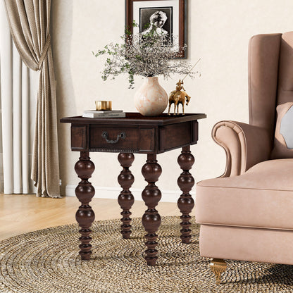 Solid Wood End Table with Drawer in Espresso Finish