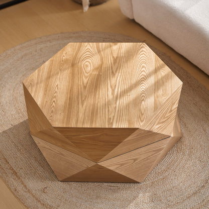 Retro Style Polygon Flip Top Coffee Table with Hidden Storage - Natural