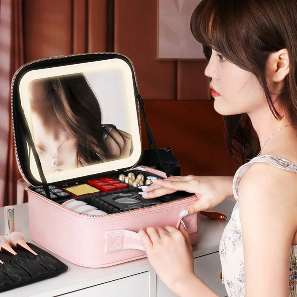 Smart LED Cosmetic Case with Mirror - Fashionable Travel Makeup Bag