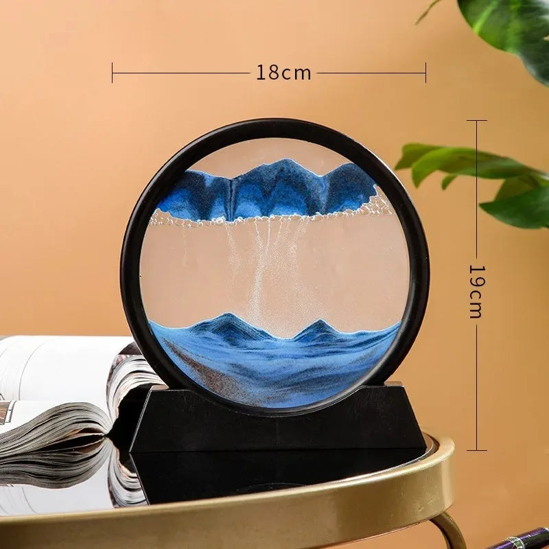 3D Hourglass Quicksand Moving Sand Art Picture - Round Glass Deep Sea Sandscape, Flowing Painting for Office and Home Decor