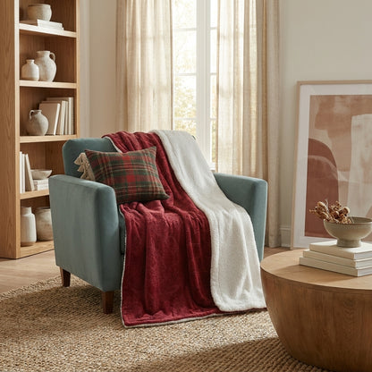 Embossed Merlot Red Sherpa Microfleece Reversible Throw Blanket