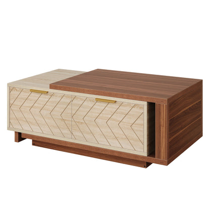 Extendable Coffee Table With 2 Storage Drawers, Dual Tone With Sliding Top, Hidden Storage - Walnut