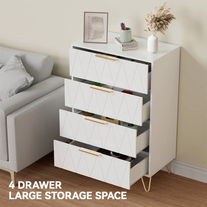 4 Drawer Dresser for Bedroom, Wood White Dresser with Wide Drawers and Metal Handles,Modern Dresser Chest for Bedroom,Living Room,Entryway