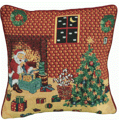 Tache Festive Santa's Last Minute Prep Retro Woven Tapestry Throw Pillow Cover (DB11869CC)