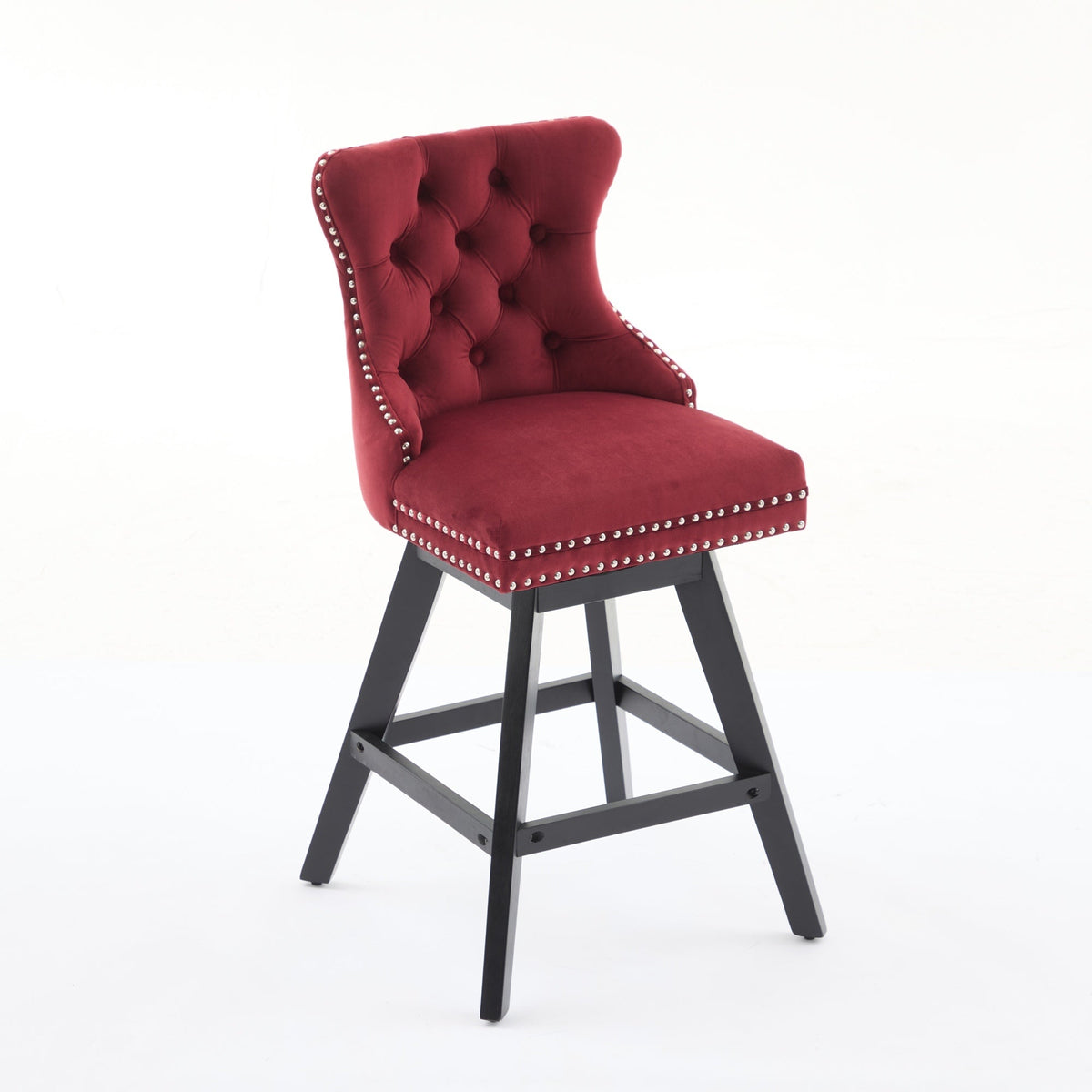 Swivel Velvet Barstools with Button Tufted Decoration - Set of 2 with 360° Swivel - Wine Red