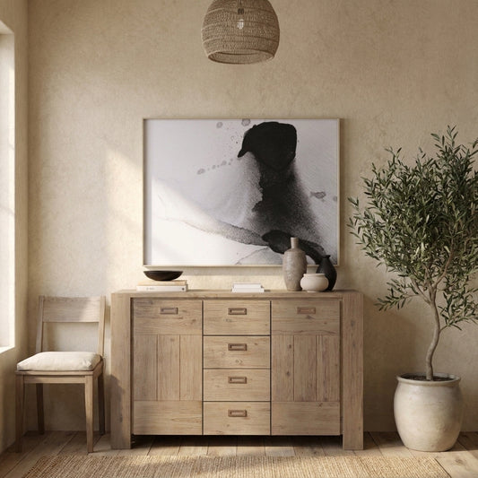 Solid Acacia Wood Seashore Sideboard, Antique Natural Finish