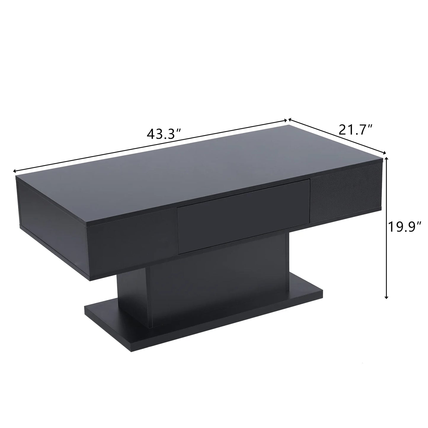 LED Coffee Table with 1 Drawers, High Gloss Cocktail Table Accent Furniture for Living Room 43.3" Black