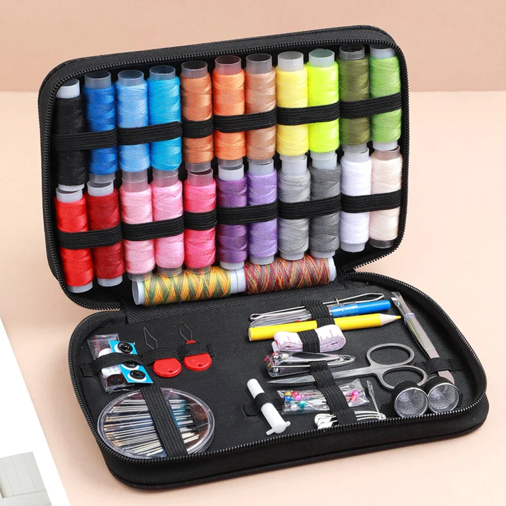 Complete Portable Sewing Kit - Threads, Needles, Scissors, Tape Measure, Buttons - Travel DIY Embroidery and Handwork Tool Set