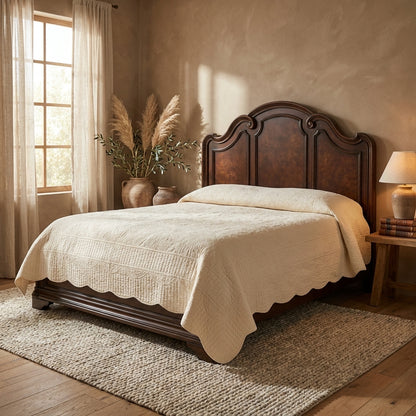 Cream Micro Fleece Scalloped Quilted Bedspread Set