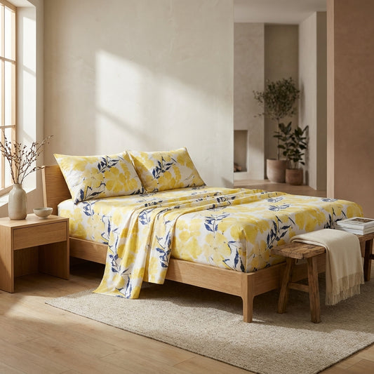 Tache Microfiber Watercolor Tropical Floral Yellow Blue Fitted Sheet / Flat Sheet (JHW-841)
