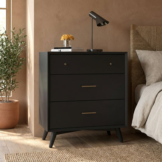 Flynn Compact 5-Drawer Small Chest with Dovetail Drawers, Black