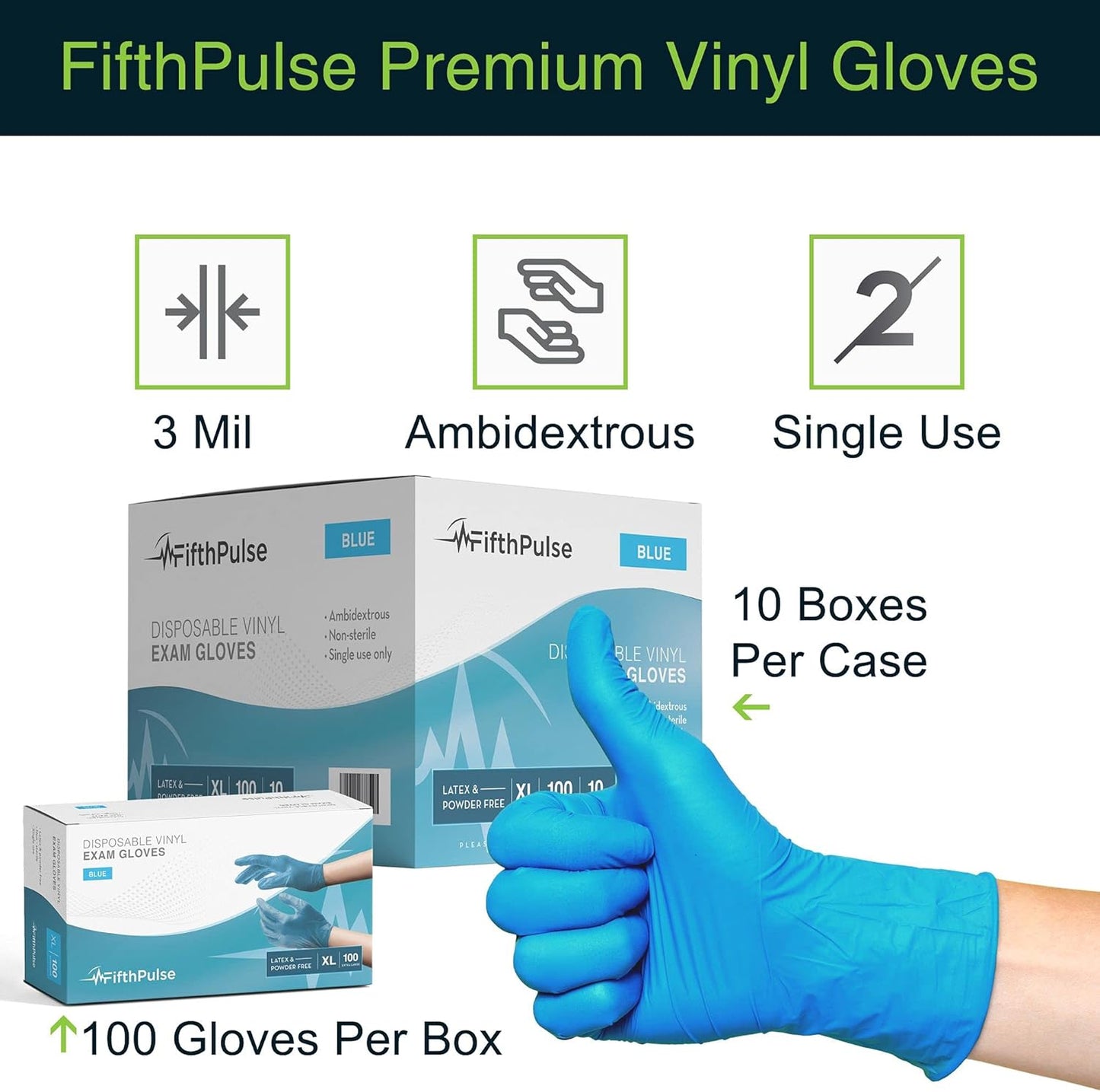 Blue Vinyl Disposable Gloves 100 Pack - Powder-Free, Latex-Free Medical Exam Gloves, Small