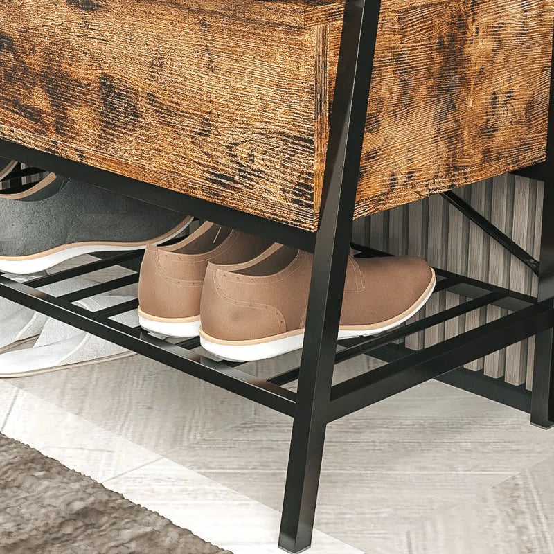 Chiharu Entryway Storage Bench with Metal Legs – Industrial Style Shoe Bench with Storage