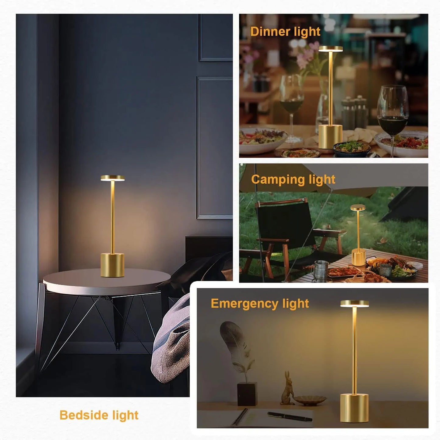 Elegant Touch Sensor LED Table Lamp - Rechargeable Desk Lamp with 3 Color Modes