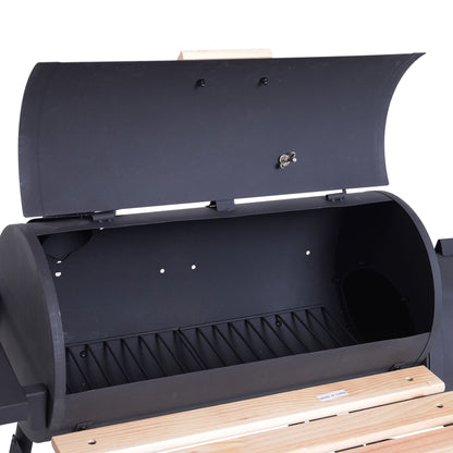 48" Steel Charcoal BBQ Grill and Offset Smoker Combo - Black