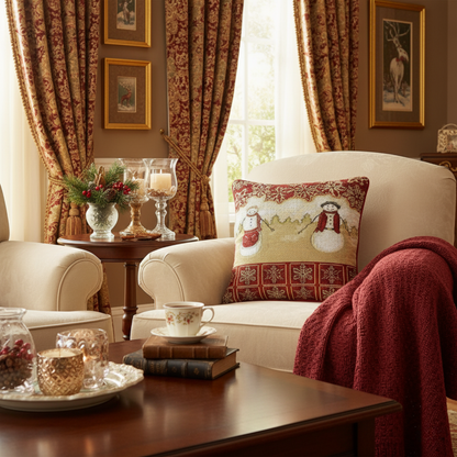 Tache Mr. & Mrs. Snowman Couple Woven Tapestry Throw Pillow Cover (10323CC)