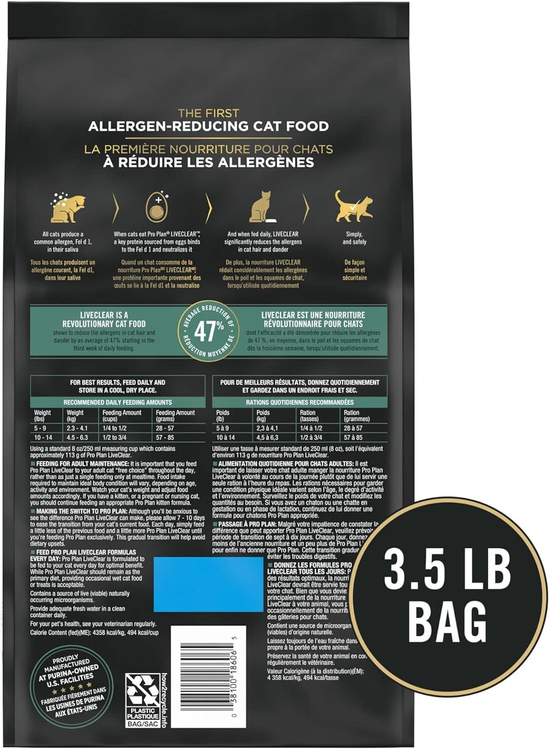 Allergen Reducing, High Protein Cat Food, LIVECLEAR Chicken and Rice Formula - 3.5 Lb. Bag