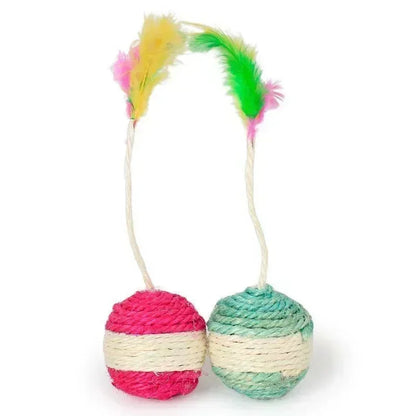 Sisal Scratching Ball with Feather - Interactive Cat Toy for Kitten Training and Play, 6.5cm Diameter