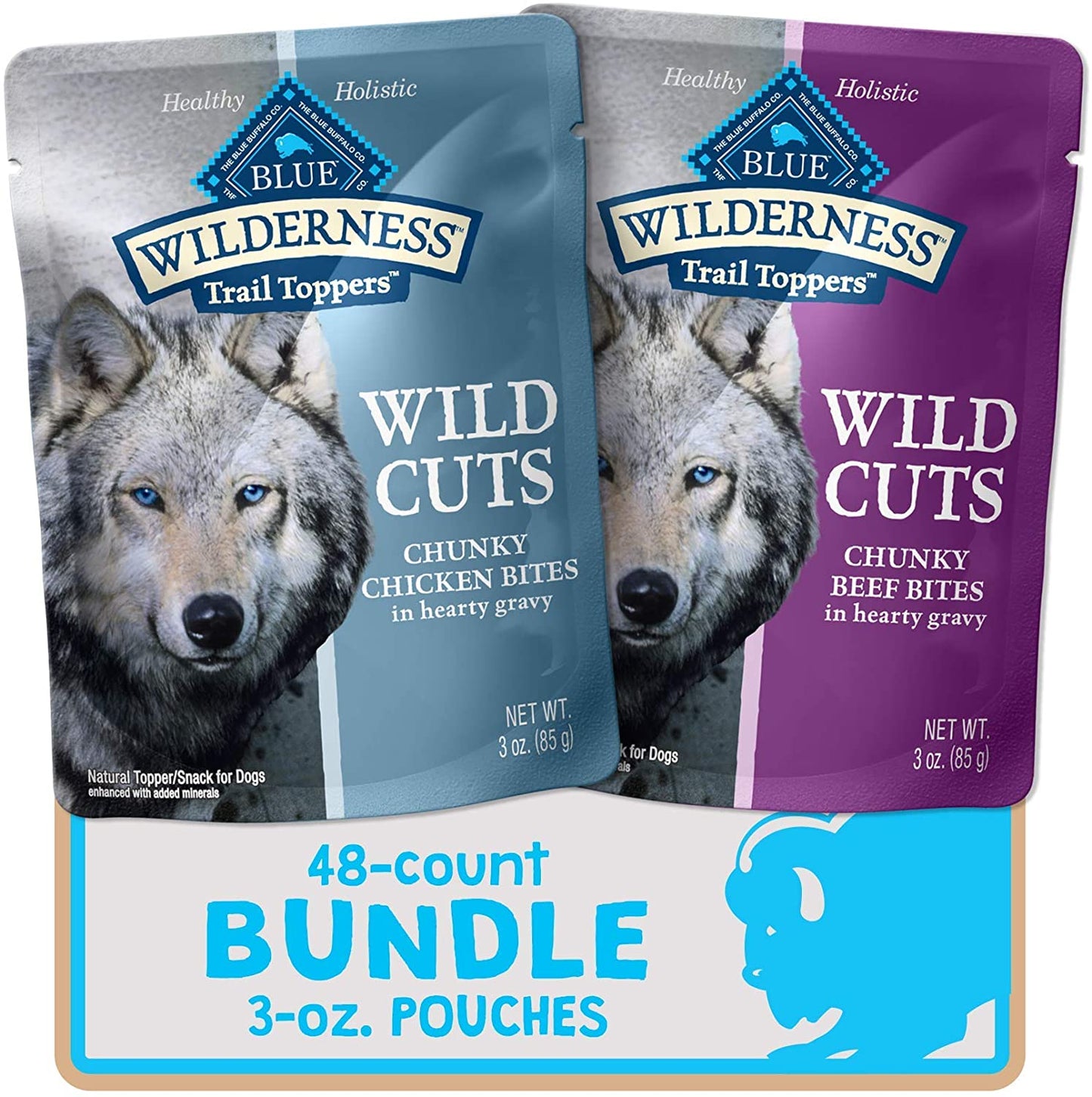 BLUE Wilderness Trail Toppers Wet Dog Food, High Protein, Natural, Grain-Free, Chicken & Beef, 3 oz (48 Pack)