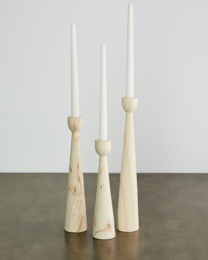 Tapered Candlestick Holder Pine Wood Cognac, Espresso, Natural