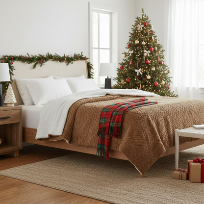 Tache Caramel Brown Faux Fur Throw Blanket Chevron Geometric Embossed (#10)