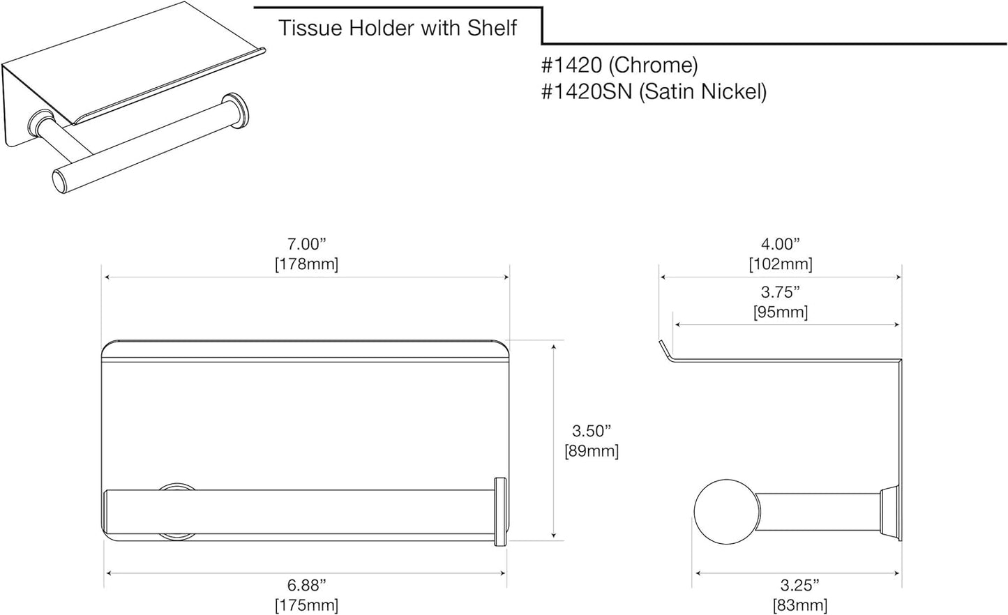 1420 Latitude II Toilet Paper Holder with Mobile Shelf, Chrome