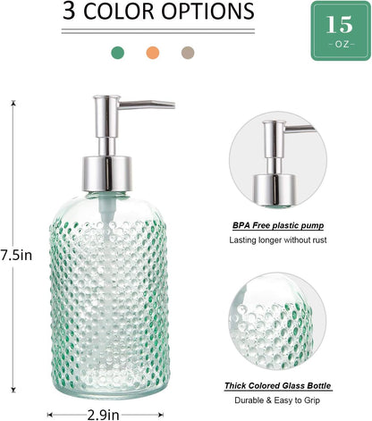 3 Pack Assorted Glass 15 Ounce Lotion Soap Dispenser Bottle with Pump for Bathroom, Kitchen