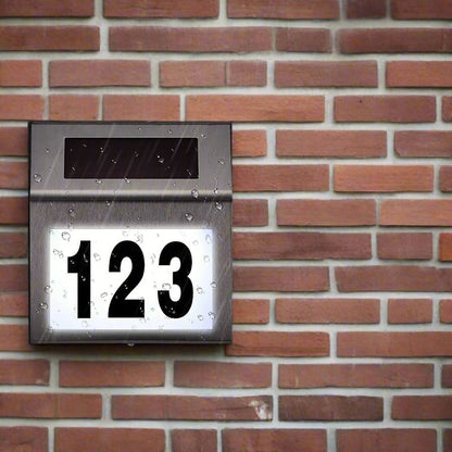 Solar LED Address Sign – Stainless Steel House Number Light with White LEDs, Waterproof, Customizable Numbers & Letters, Auto On/Off, 7.86 x 7.07 Inches
