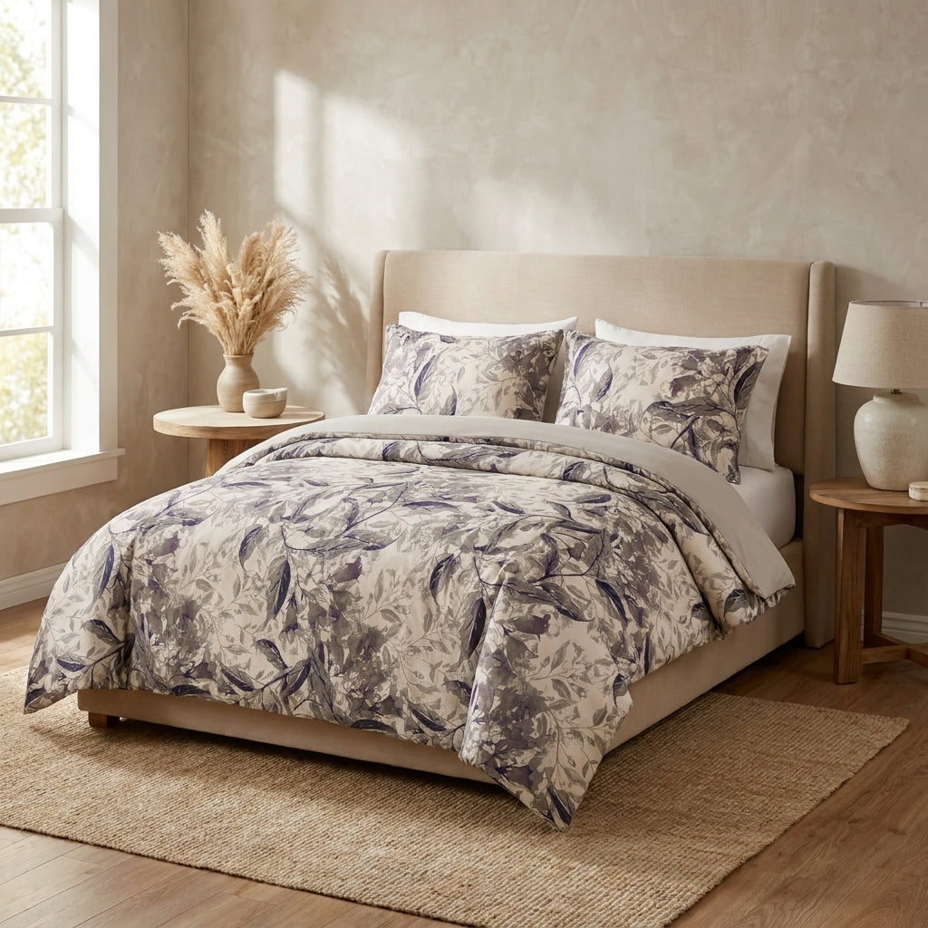 Tache Microfiber Abstract Wispy Leaf Taupe Grey Duvet Cover (JHW-843)