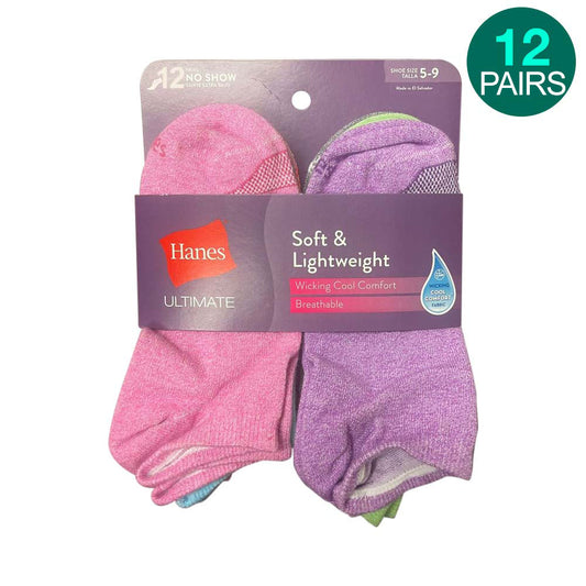 12-Pack Hanes Soft No Show Socks - Colorful