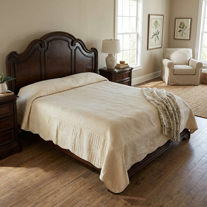 Cream Micro Fleece Quilted Bedspread Set with Scalloped Coral Reef