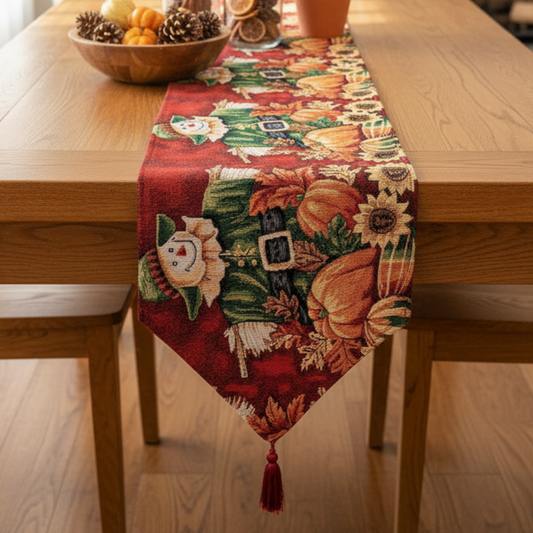 Pumpkin Patch Scarecrow Woven Tapestry Table Runner