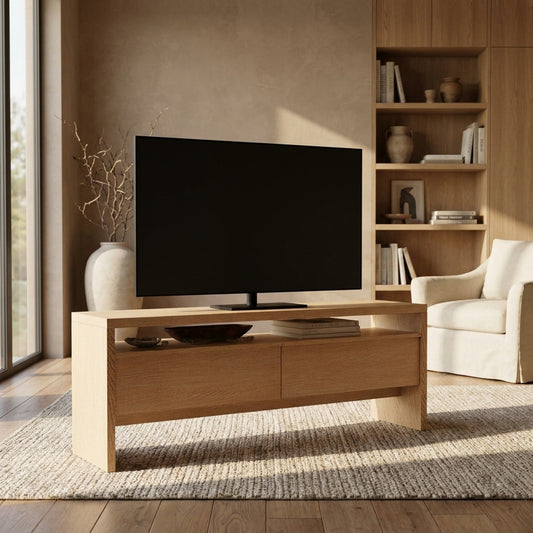 Flo TV Console in Mahogany and Natural Oak Veneer with Soft-Close Drawers
