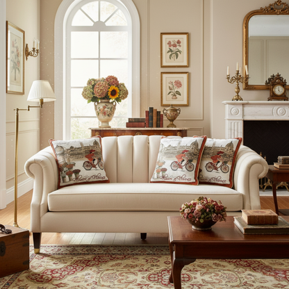 Tache Flowers of Florence Italy Skyline European Postcard Woven Tapestry Throw Pillow Cover (14003)