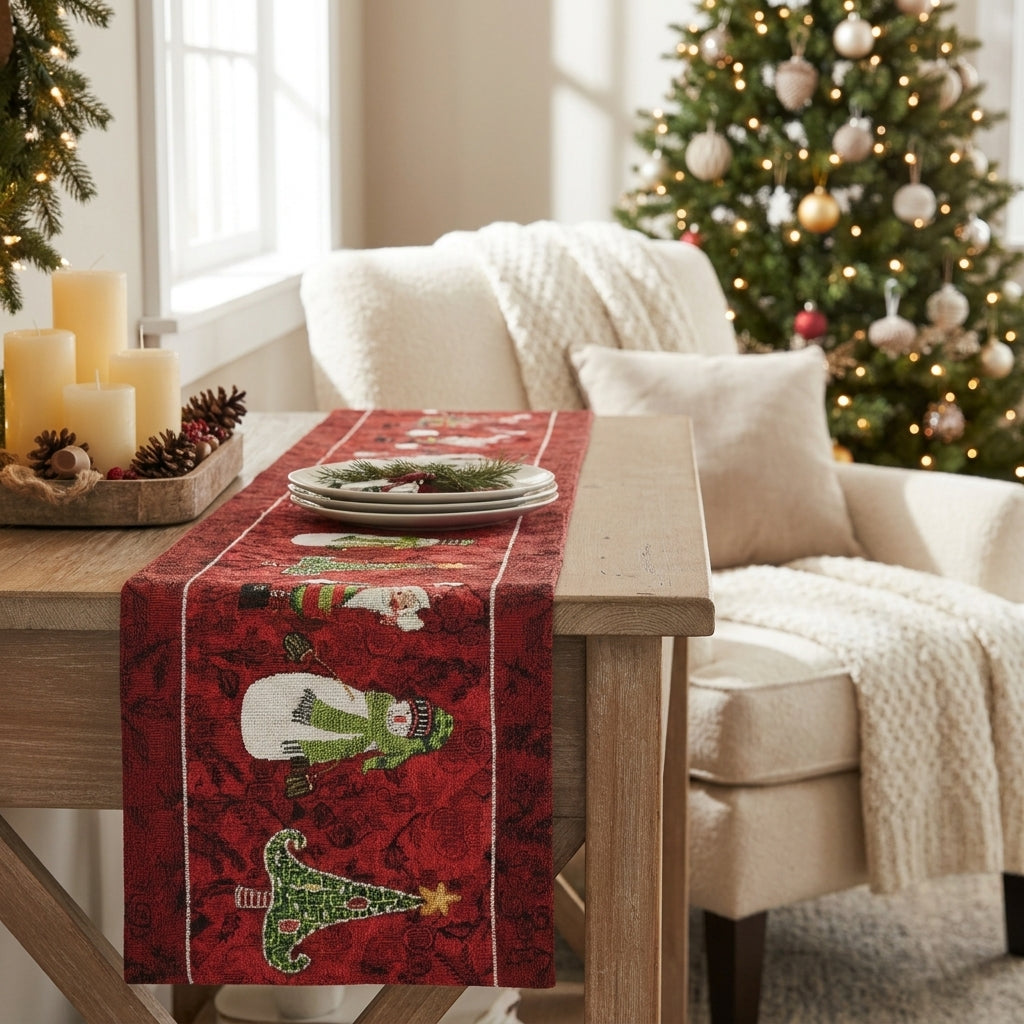 Woven Tapestry Here Comes Santa Claus Holiday Table Runner