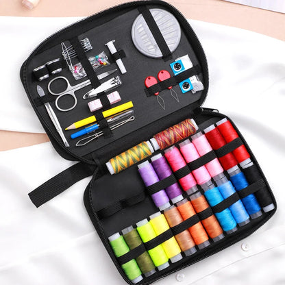 Complete Portable Sewing Kit - Threads, Needles, Scissors, Tape Measure, Buttons - Travel DIY Embroidery and Handwork Tool Set