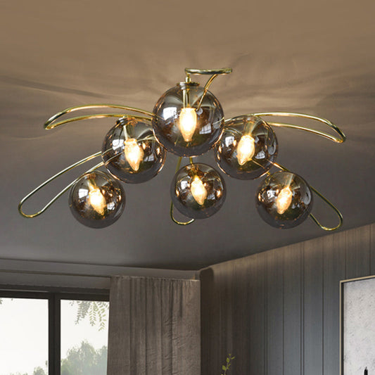 Clara Brass & Smoke Gray Glass Chandelier with Six Lights