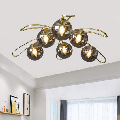 Clara Brass & Smoke Gray Glass Chandelier with Six Lights