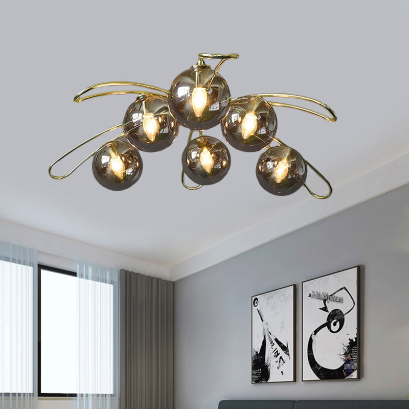 Clara Brass & Smoke Gray Glass Chandelier with Six Lights