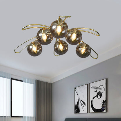 Clara Brass & Smoke Gray Glass Chandelier with Six Lights