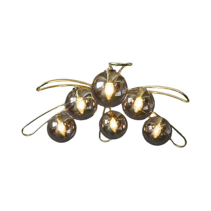 Clara Brass & Smoke Gray Glass Chandelier with Six Lights