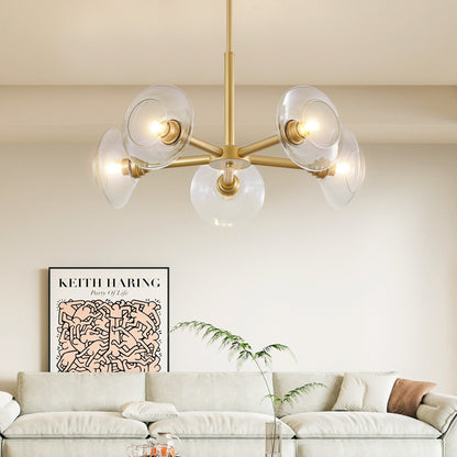 Modern Gold 5-Light Sputnik Chandelier with Clear Glass Shades - 26"