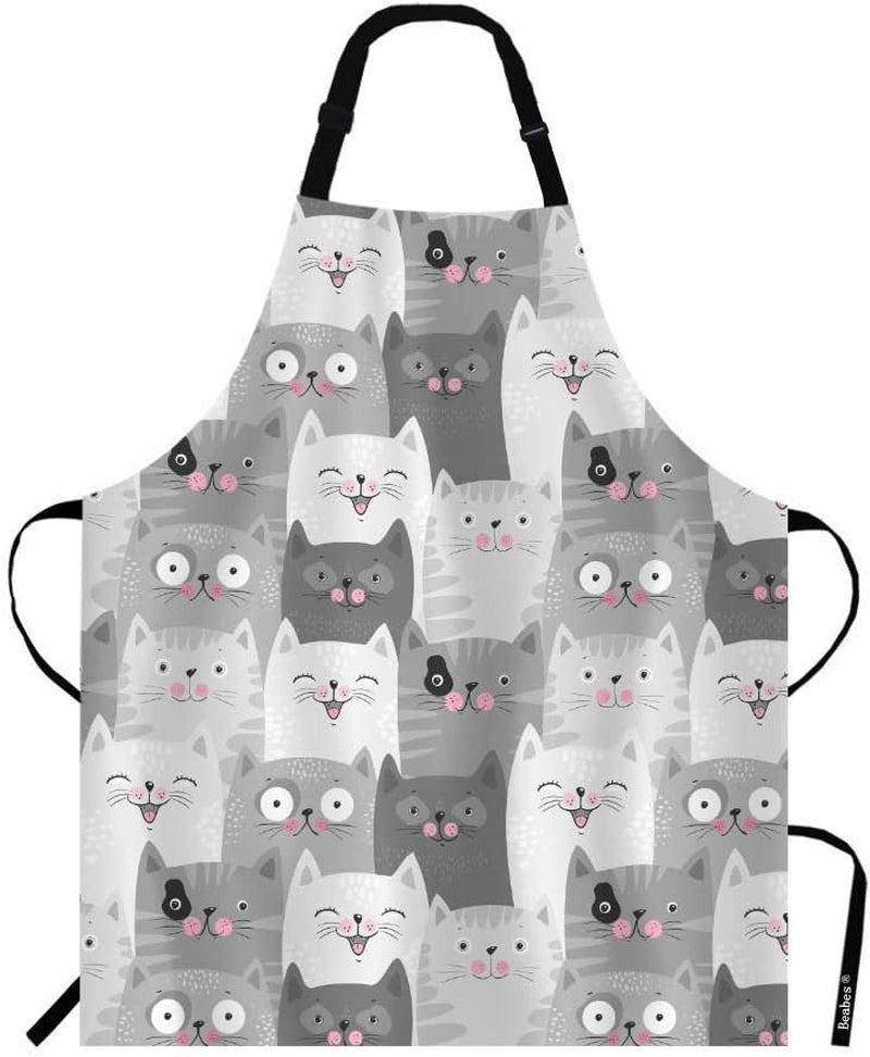 Black Cat Head Kitchen Apron - Stylish Bib Apron for Chefs, Restaurants, Home Use